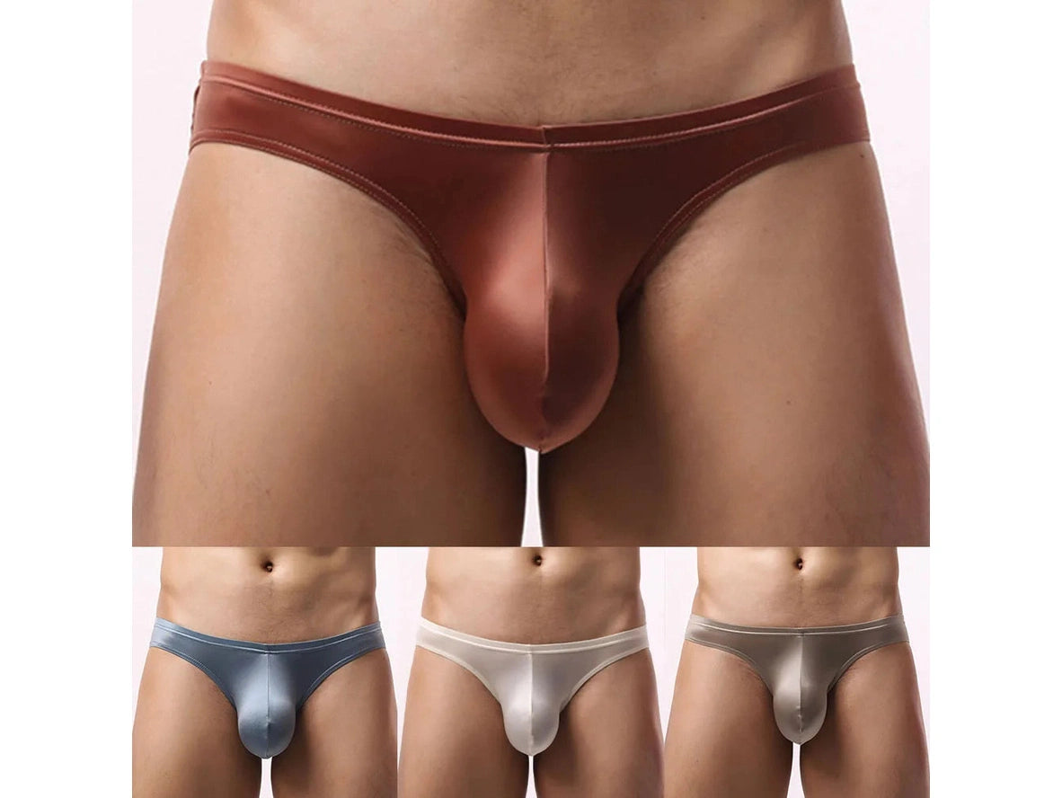 Reddish-brown and light blue Body Glide gay briefs model lineup