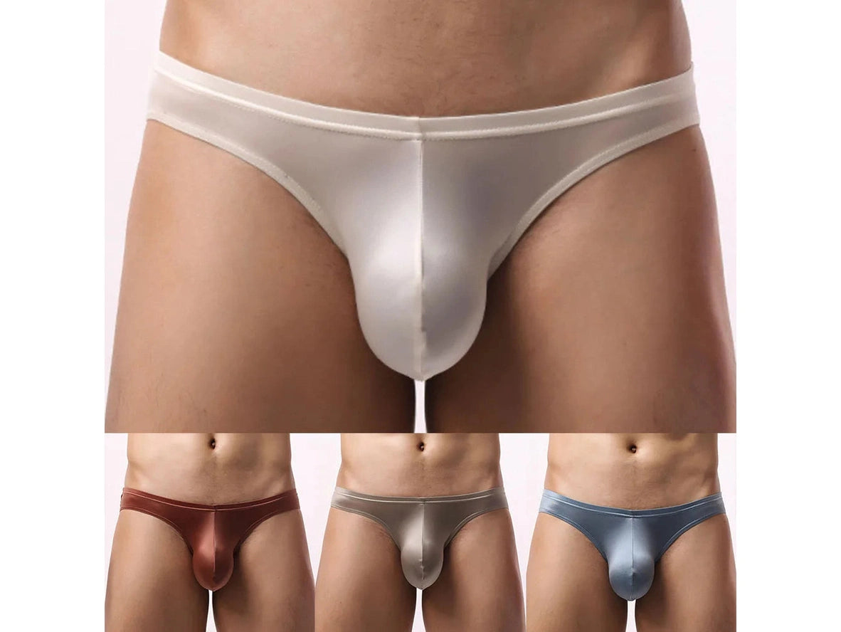 Off-white and metallic silver Body Glide gay briefs model comparison