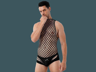 Club Mesh – Sleeveless Gay Bodysuit - Black / Weight 88-166lbs