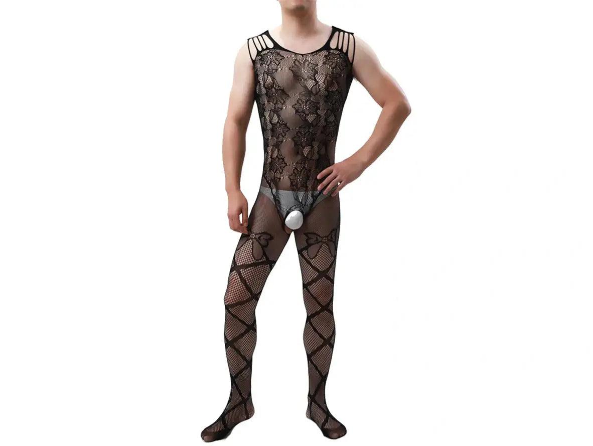 Gay Bodystockings | Male Lingerie Teddy Mesh Net Stockings Sleepwear