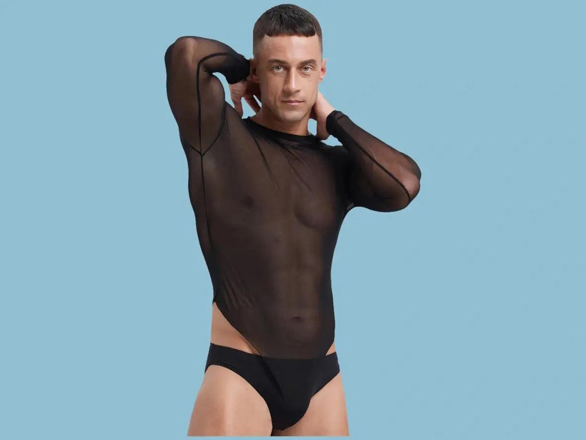 Gay Bodysuits | Sexy High Cut Long Sleeve Thong Bodysuit