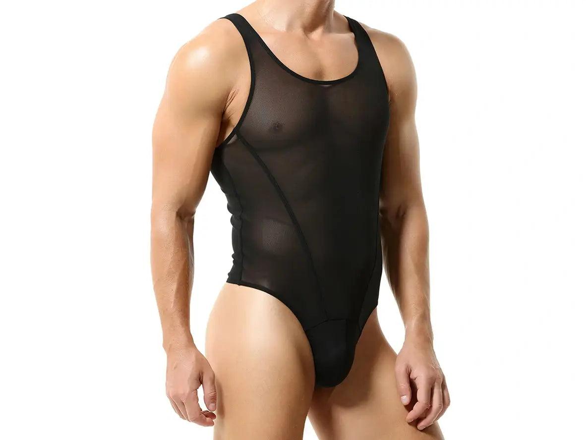 Gay Bodysuits | TAUWELL Solid Color Sleeveless Thong Bodysuit