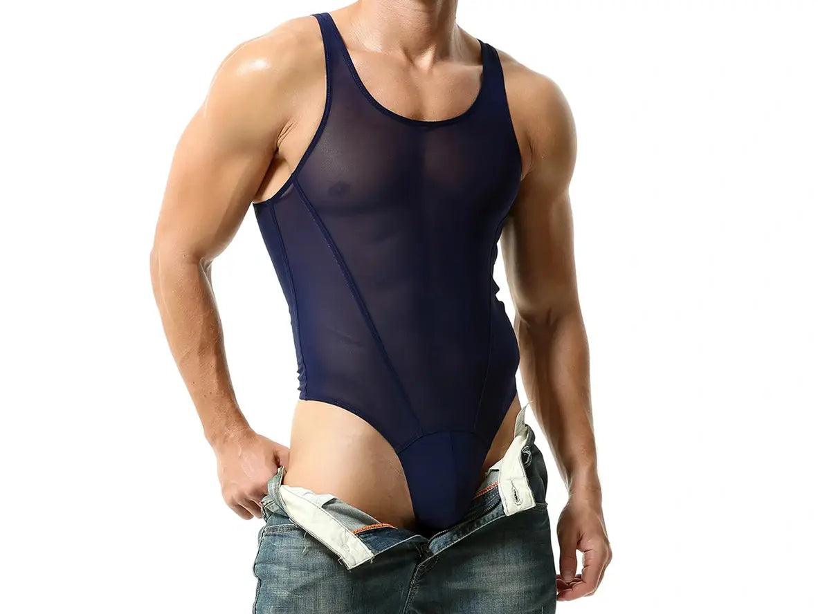 Gay Bodysuits | TAUWELL Solid Color Sleeveless Thong Bodysuit