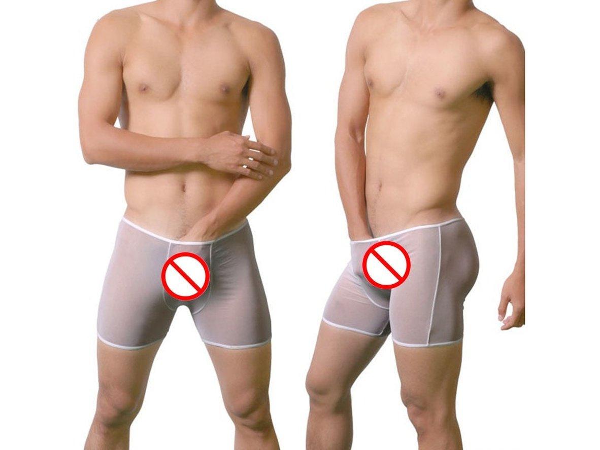 Men's low-rise transparent boxer briefs with bulge pouch and white trim