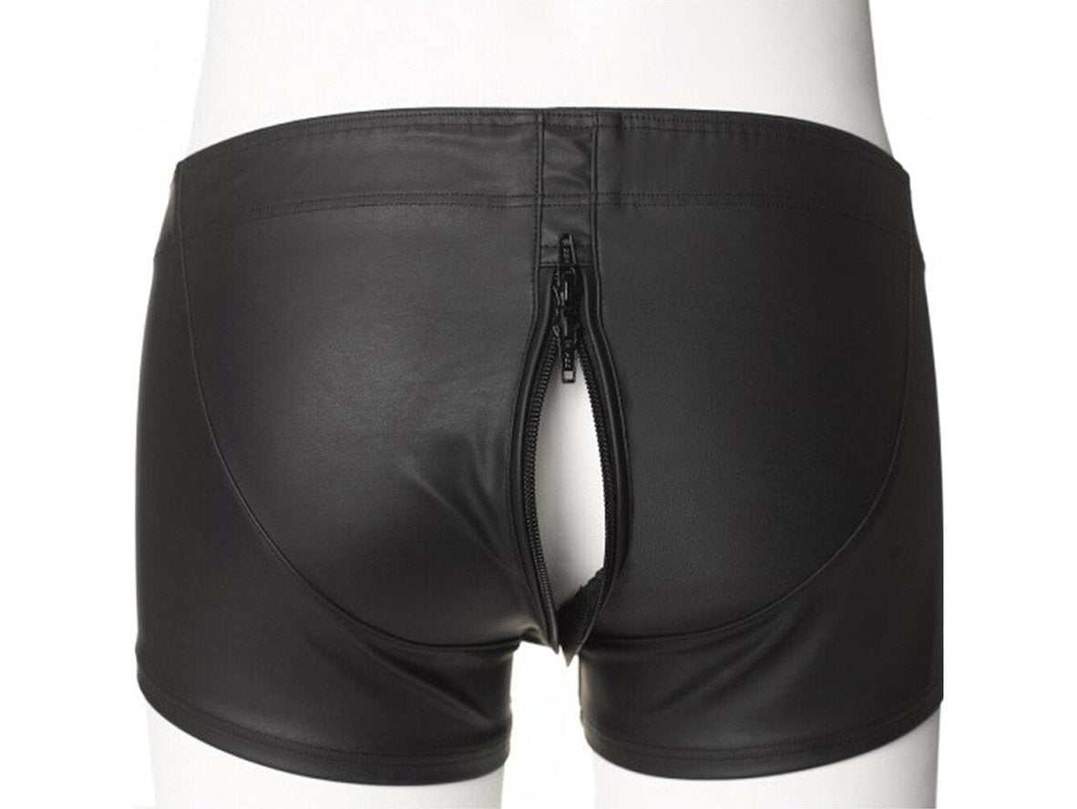 Gay Boxer Briefs | Clubwear Faux Leather Open Crotch Zipper Back Boxers