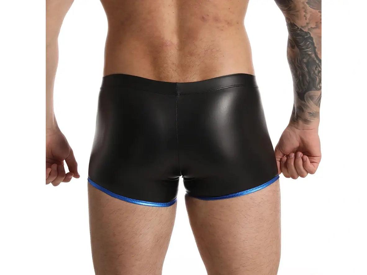 Gay Boxer Briefs | Faux Leather Bulge Pouch Zipper Boxer Briefs