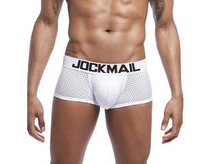Gay Boxer Briefs | JOCKMAIL Mesh Boxer Briefs - White / M Waist 28-31"