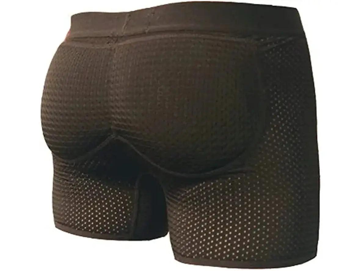 Brown low-rise boxer briefs with woven pattern and contoured silhouette from curved pads
