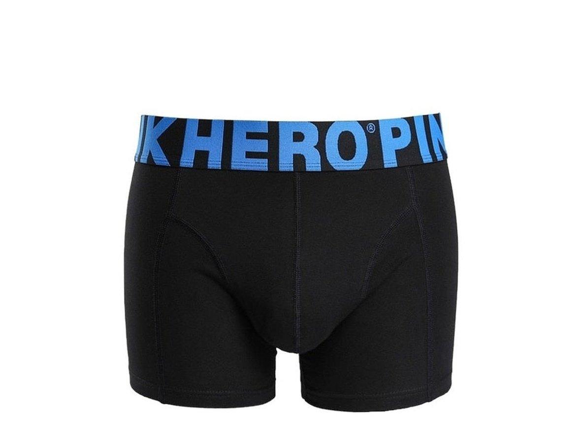 Black heathered cotton PINK HERO men's low-rise boxer briefs with light blue waistband