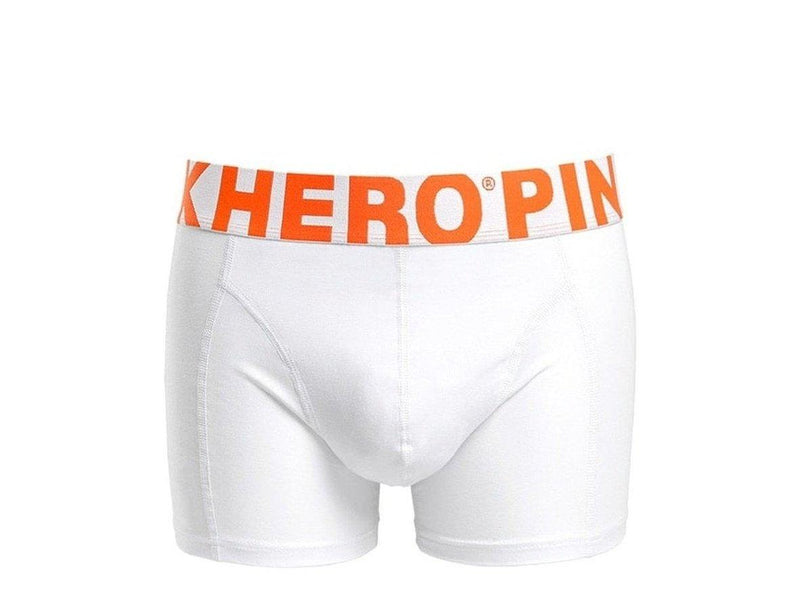 Navy blue PINK HERO men's low-rise boxer briefs on model with neon green waistband
