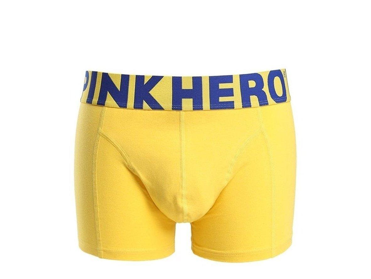Bright yellow solid cotton PINK HERO men's low-rise boxer briefs with blue waistband