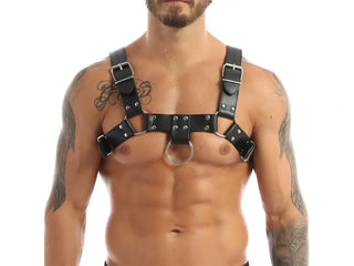 Gay Harness | Sexy Faux Leather Harness Adjustable Buckle Straps - Black / One Size Adjustable