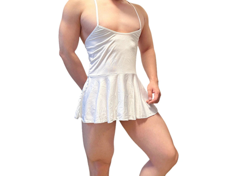 Black men's sleeveless sleep slip nightdress with gathered waist