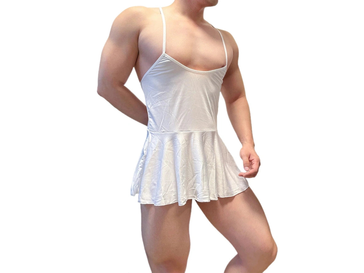 Full body white men's smooth fabric nightdress with flared hem