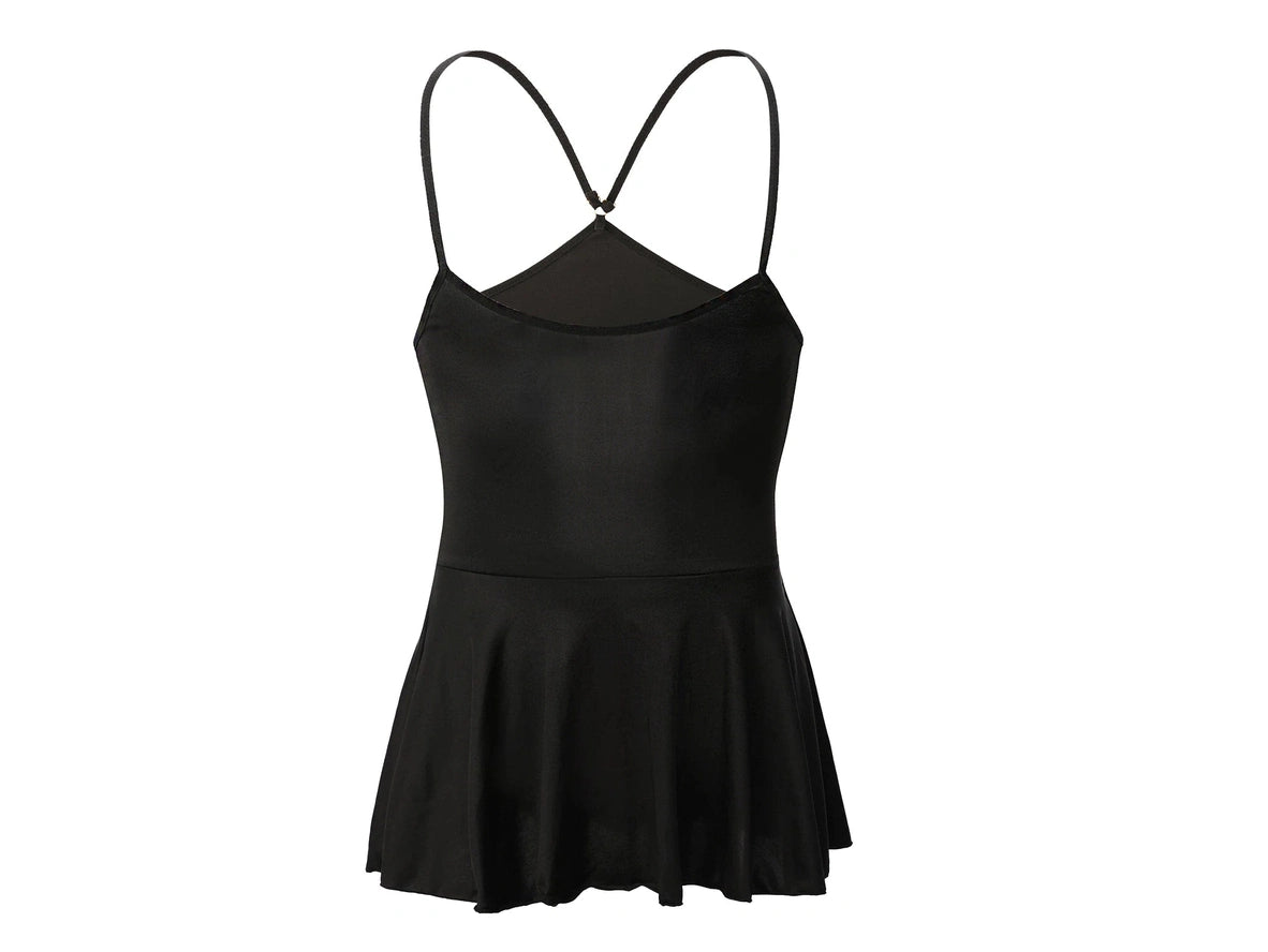 Flat lay black men's pleated sleep dress with cross-back straps