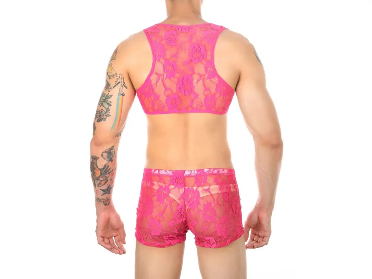 Gay Lingerie | CLEVER-MENMODE Underwear Male Floral Lace Bra + Boxer Briefs