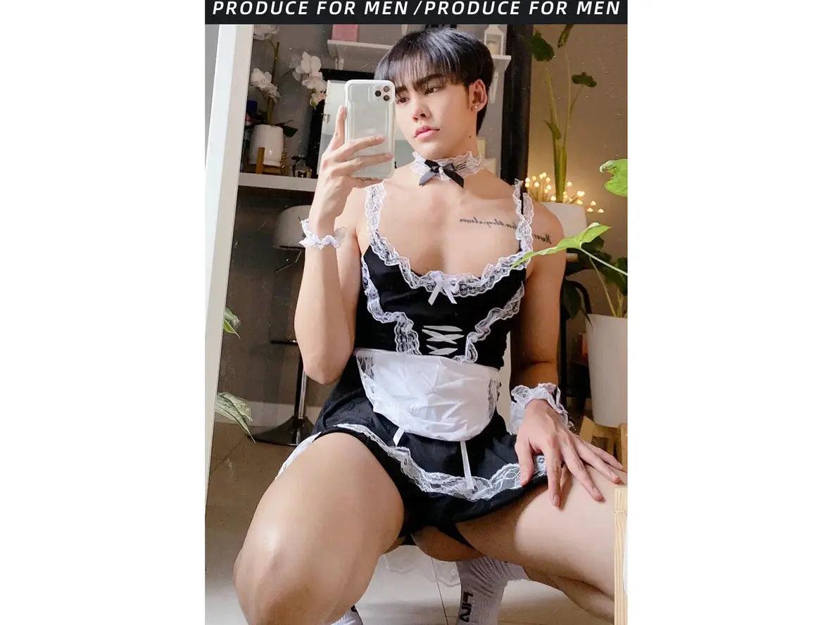 maid dress sexy Vinyl Outfit | BDSM, Bondage & Sex and a matching white maid apron and back tie closure Luxurious Maid Cosplay Lolita Dress