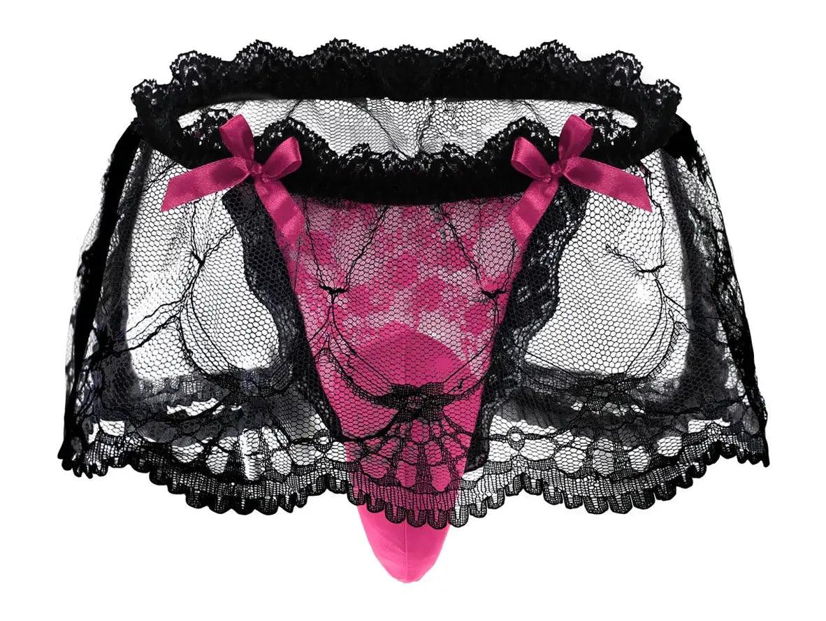 Gay Lingerie | Sexy Lace Transparent Open Butt Skirt