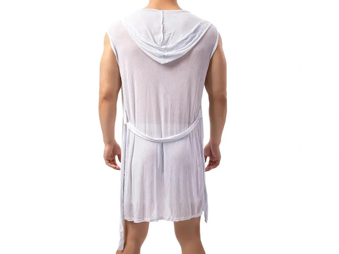 Gay Loungewear | Mesh Sleeveless Loose Hooded Bathrobe