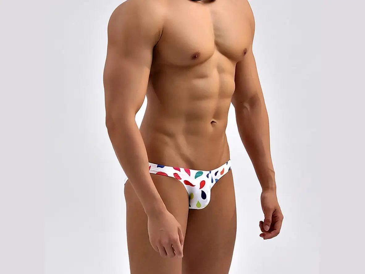 Gay Swim Bikinis | Ultra Low-Rise Hot White Print Summer Swim Bikinis