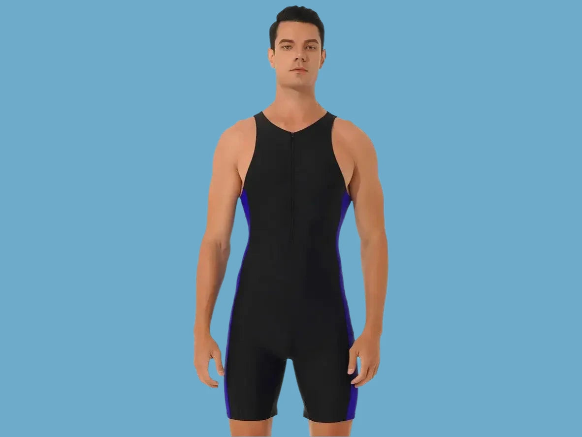 Gay Swim Bodysuits | Sleeveless Front Zipper Swim Bodysuit