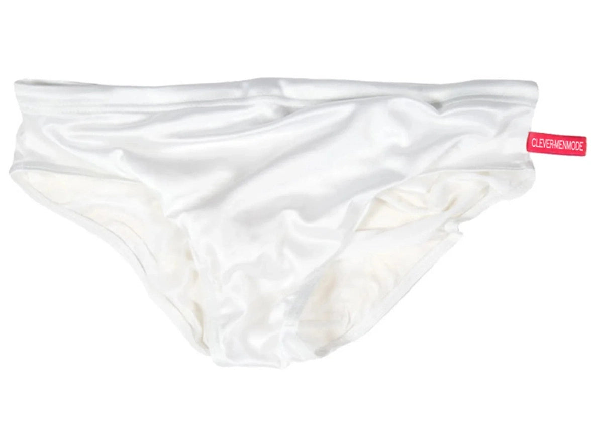 White CLEVER-MENMODE swim brief flat lay with stitching detail