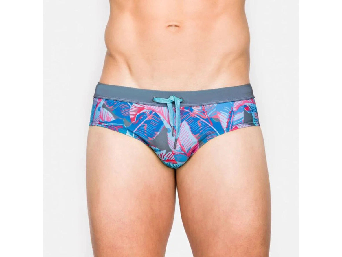 Gay Swim Briefs | Colored Leaves Print Push Up Pad Swim Briefs