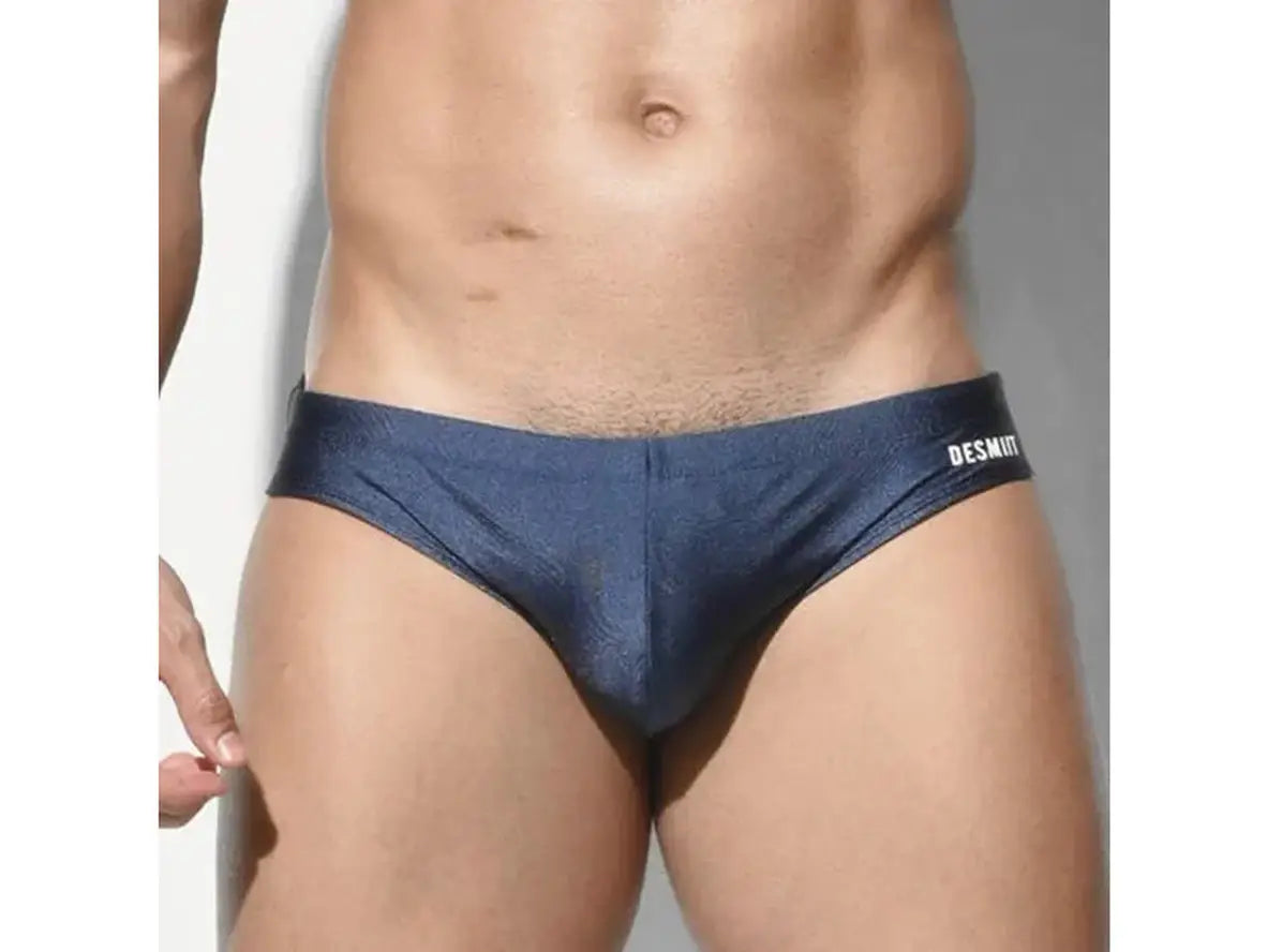 Dark blue DESMIIT low-rise swim briefs front view with logo