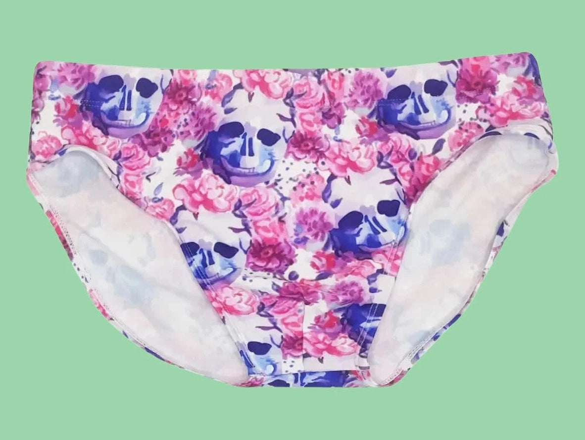 Gay Swim Briefs | Hot Pink Skeleton Print Pushup Pad Swim Briefs