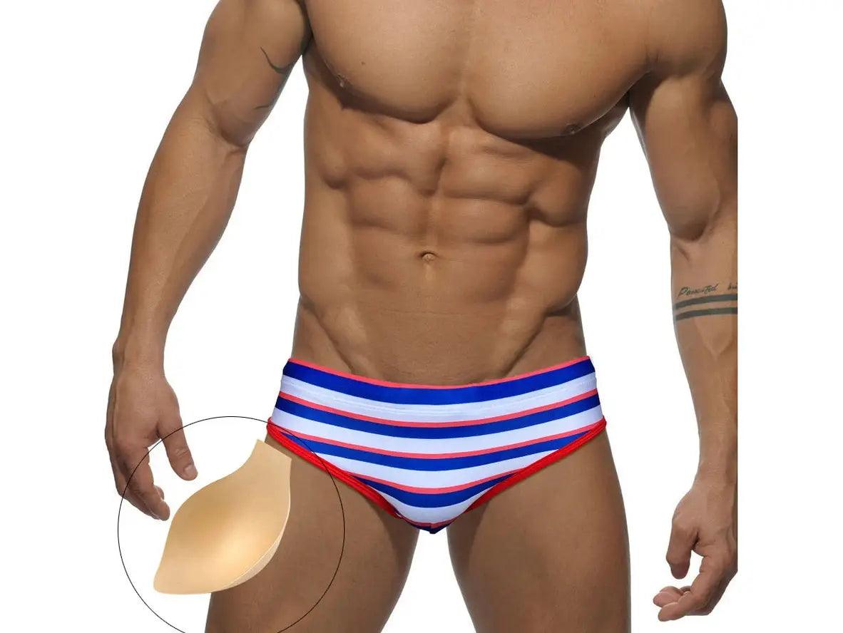 Gay Swim Briefs | Striped Pouch Pad Swim Briefs