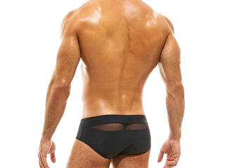 Gay Swim Briefs | UXH Summer Sexy Mesh Swim Briefs - With Pushup Pad - Black / M Waist 28-30"