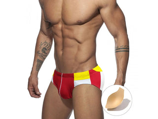 Gay Swim Briefs | Varsity Swim Briefs - With Pad - Red / M Waist 27-29"