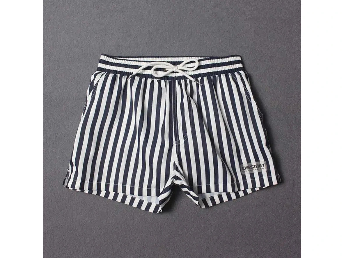 DESMIIT lined men's swim shorts with striped waistband detail