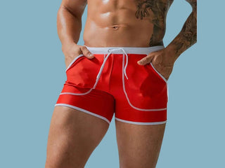 Gay Swim Shorts | Summer Sexy Quick Dry Swim Trunks - Red / M Waist 26-28"