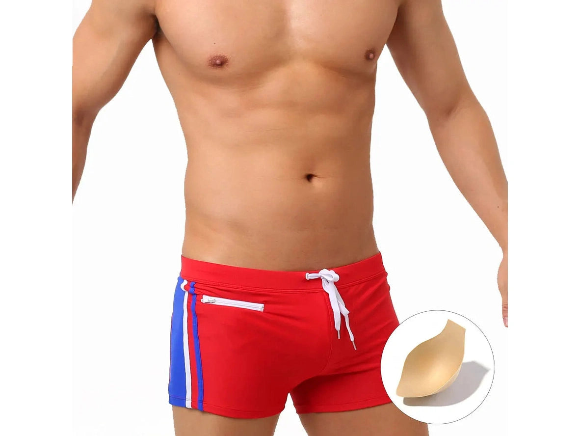 Gay Swim Trunks | UXH Zipper Pocket Pushup Pad Swim Trunks
