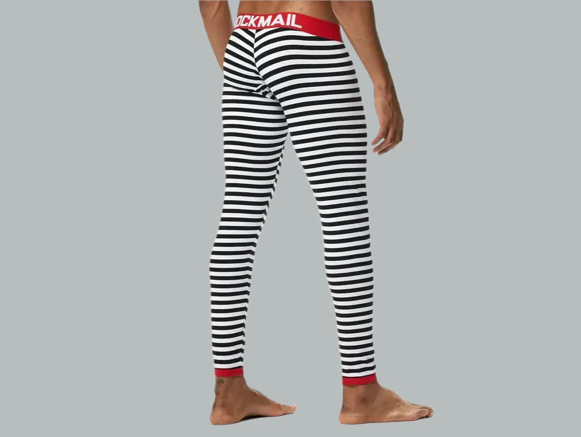 Gay Thermal Underwear | JOCKMAIL Black Striped Long Johns