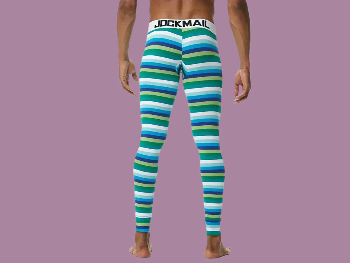 Gay Thermal Underwear | JOCKMAIL Green Striped Long Johns