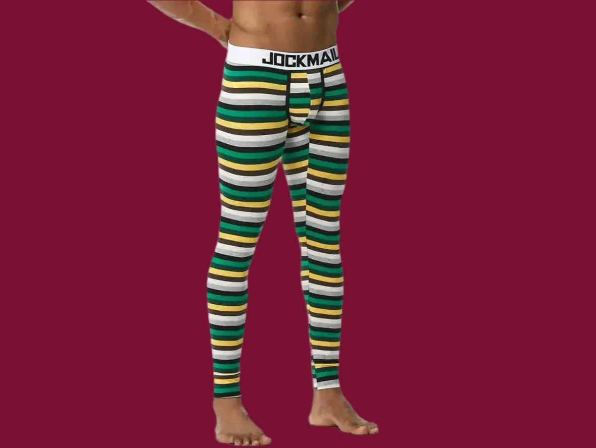 Gay loungewear JOCKMAIL striped thermals fit showcase on male model