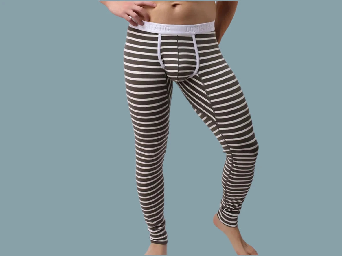 Gay Thermal Underwear | Sexy Striped Cotton Long Johns
