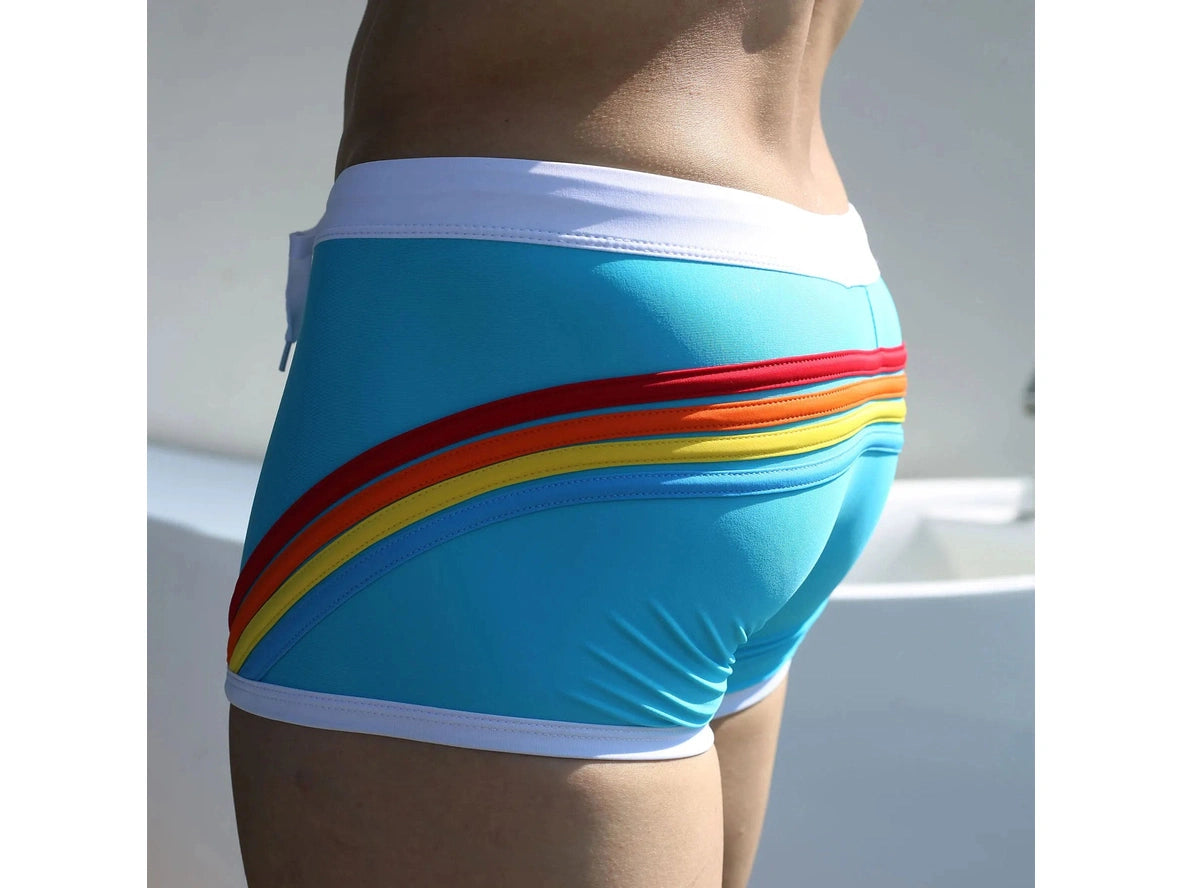 Pride Horizon — UXH Striped Low-Rise Gay Swim Trunks