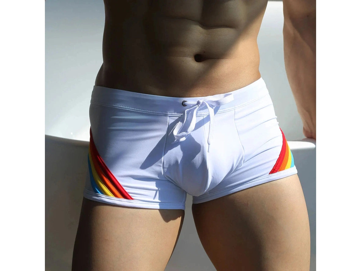 Pride Horizon — UXH Striped Low-Rise Gay Swim Trunks