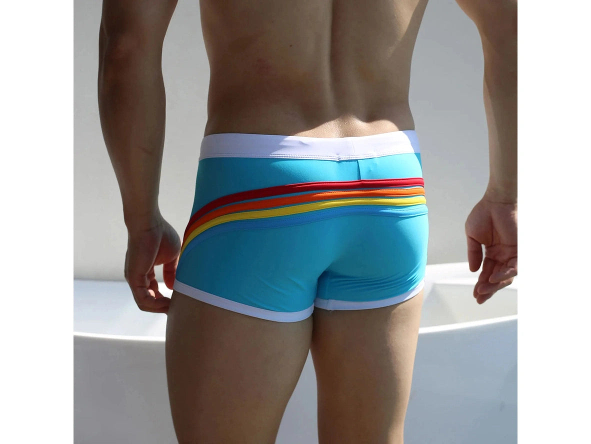 Pride Horizon — UXH Striped Low-Rise Gay Swim Trunks