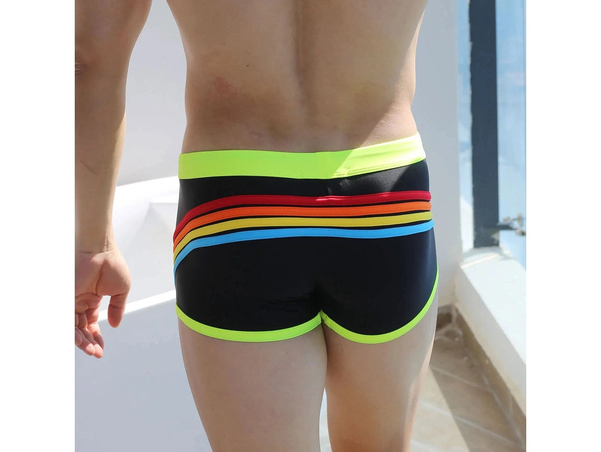 Pride Horizon — UXH Striped Low-Rise Gay Swim Trunks