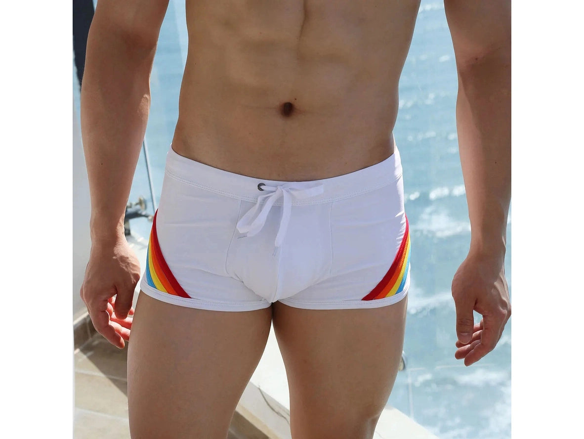 Pride Horizon — UXH Striped Low-Rise Gay Swim Trunks