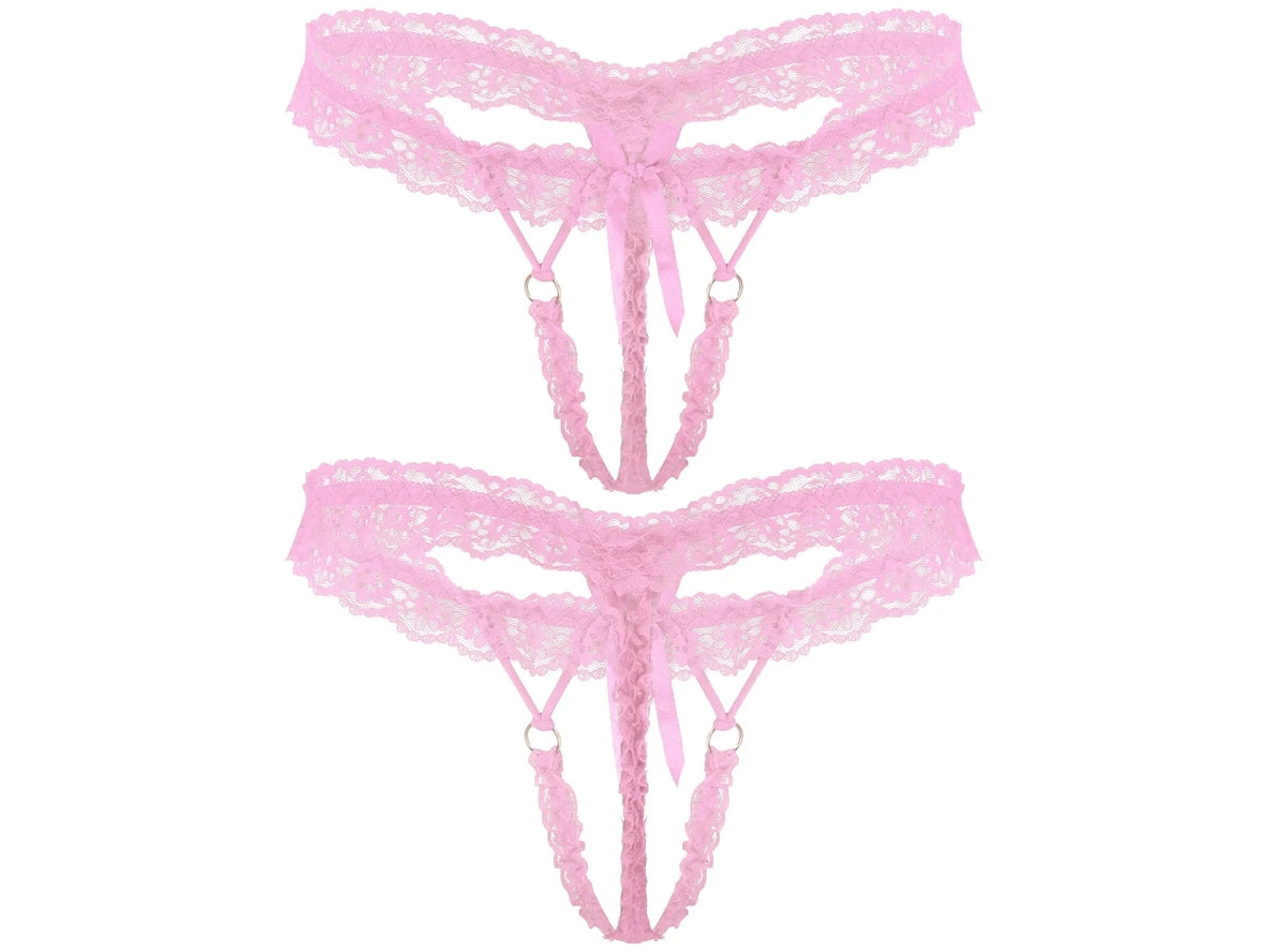 Frill Charm — Crotchless Frilly Lace Gay Thong