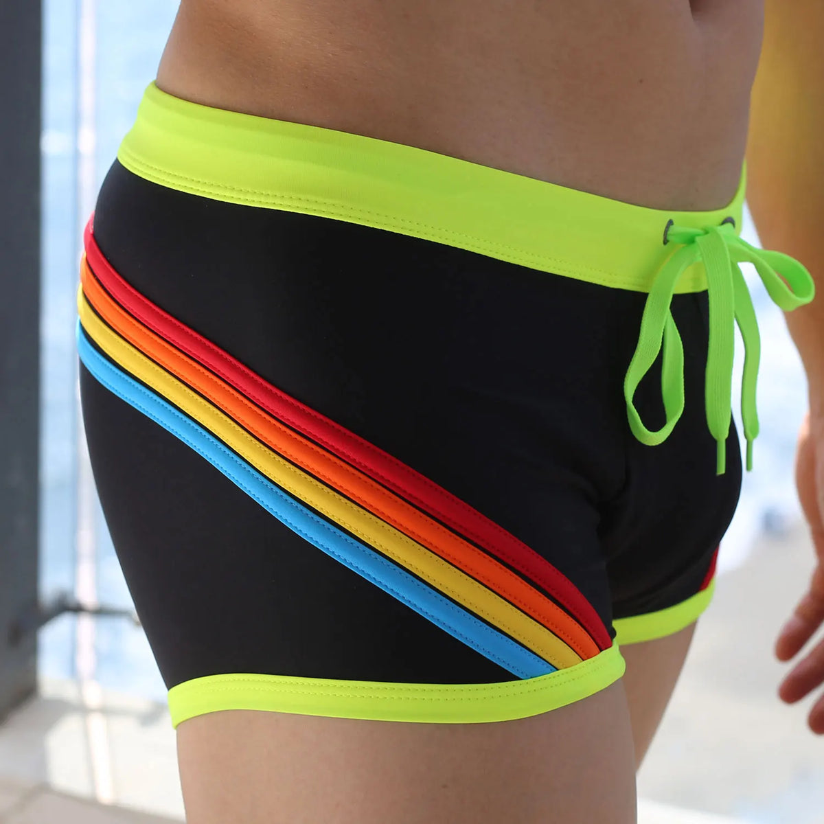 Pride Horizon — UXH Striped Low-Rise Gay Swim Trunks