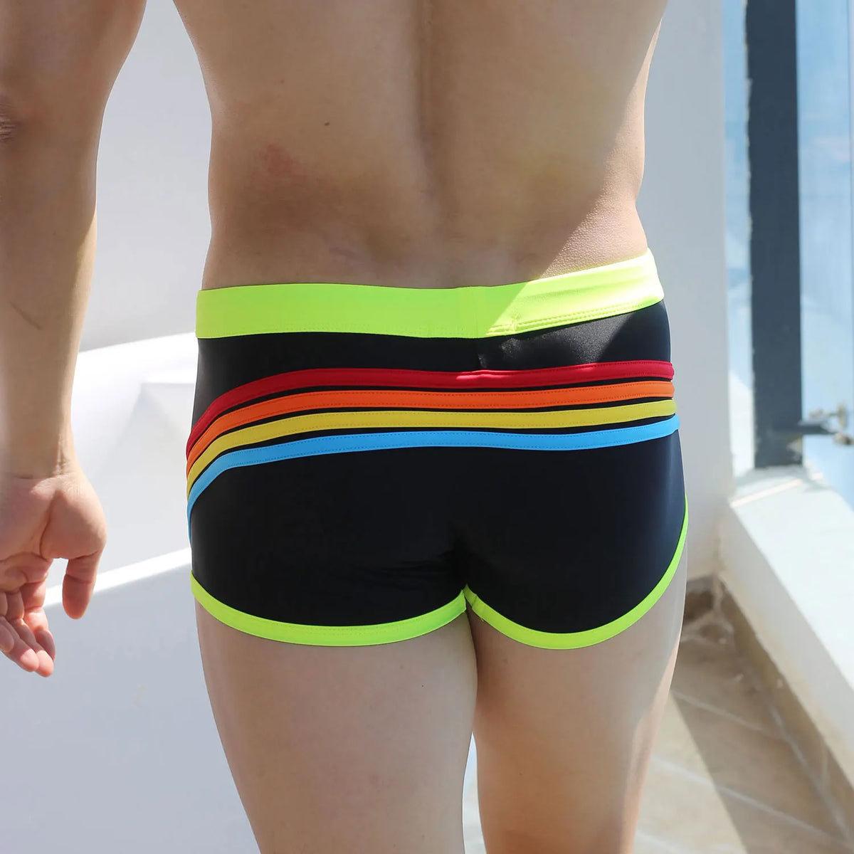 Pride Horizon — UXH Striped Low-Rise Gay Swim Trunks