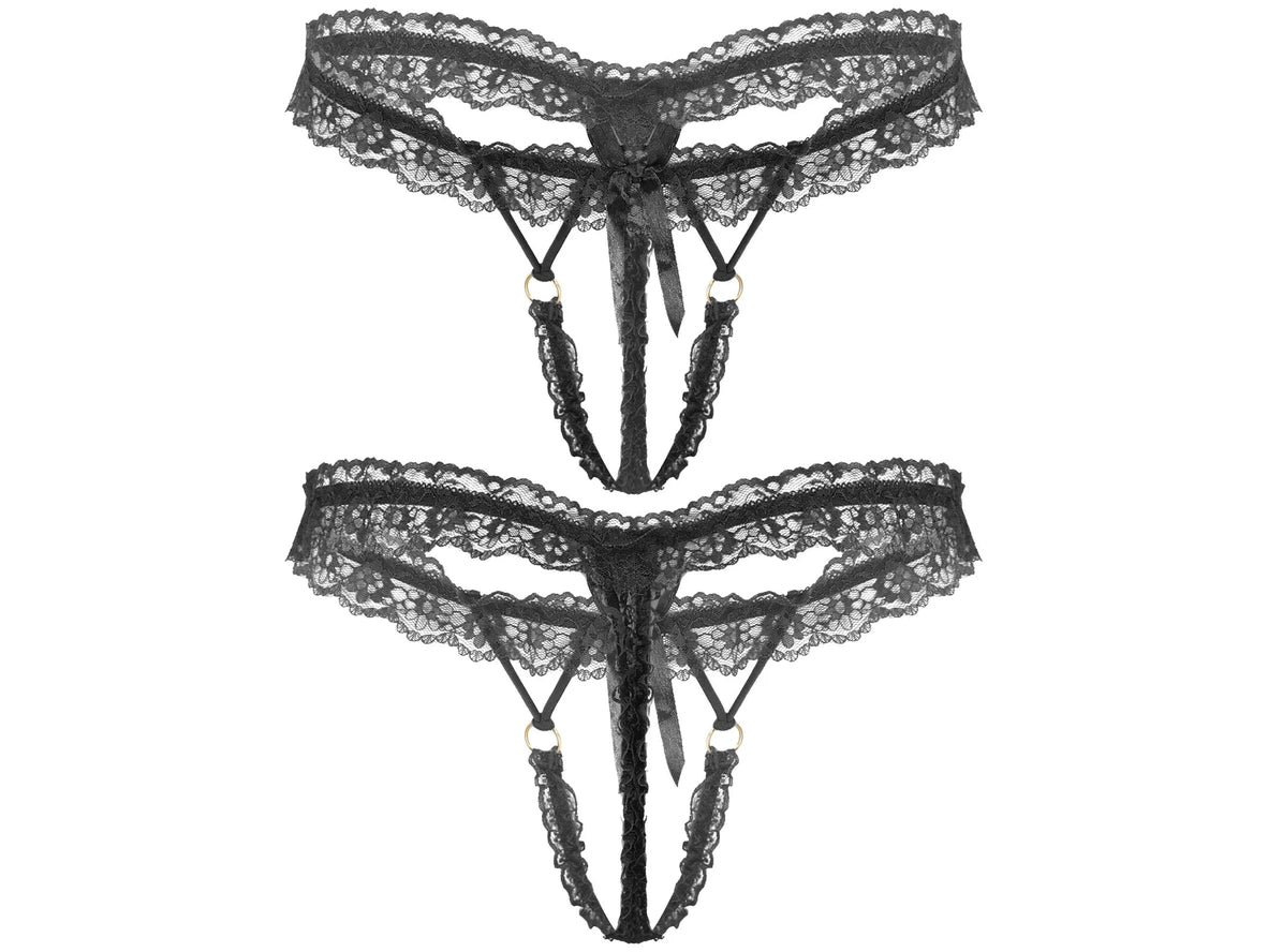 Frill Charm — Crotchless Frilly Lace Gay Thong