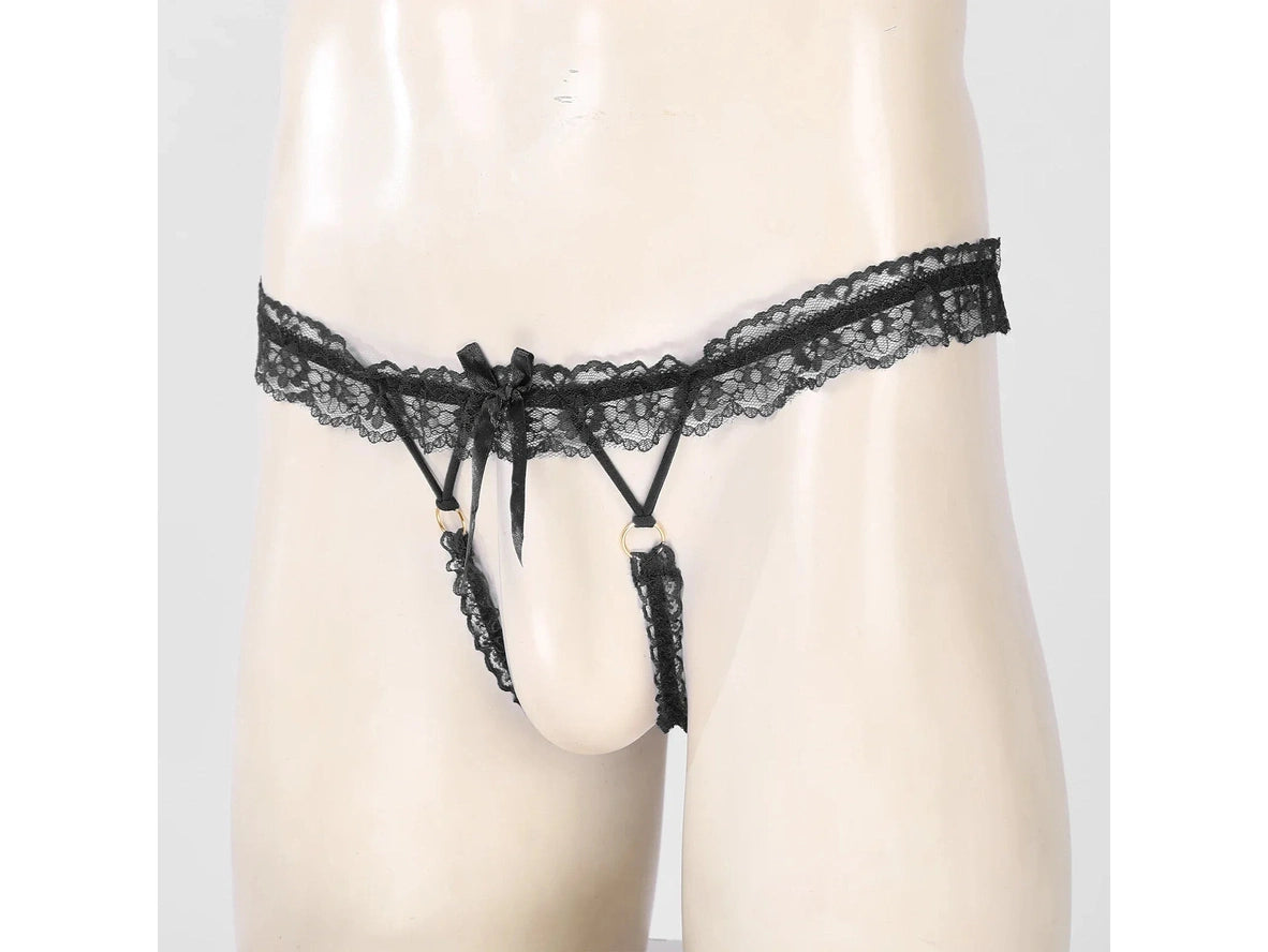 Frill Charm — Crotchless Frilly Lace Gay Thong