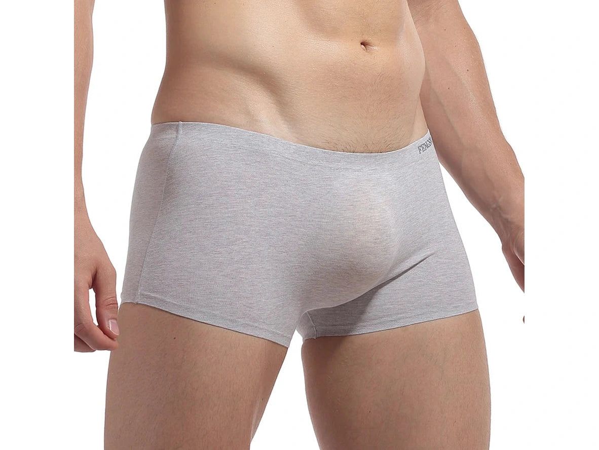 Heather gray seamless low-rise boxer briefs with defined pouch and logo